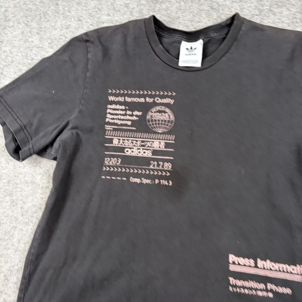 Adidas T-Shirt Mens Medium Black Graphic Press Information Transition Phase Y2K‎